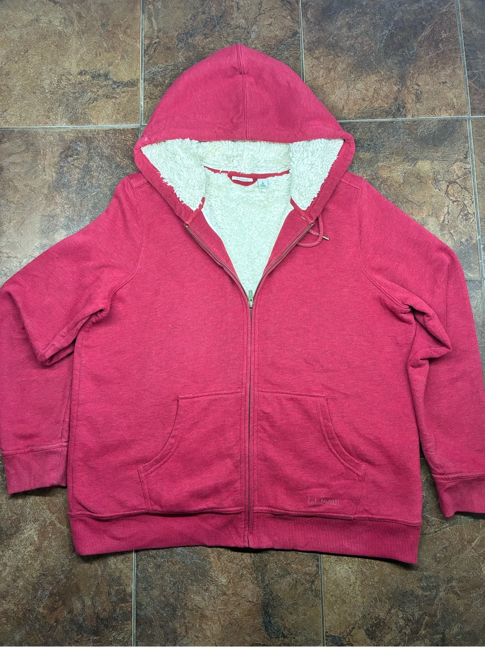 L.L. Bean Men's Sherpa-Lined Full-Zip Hoodie in Raspberry